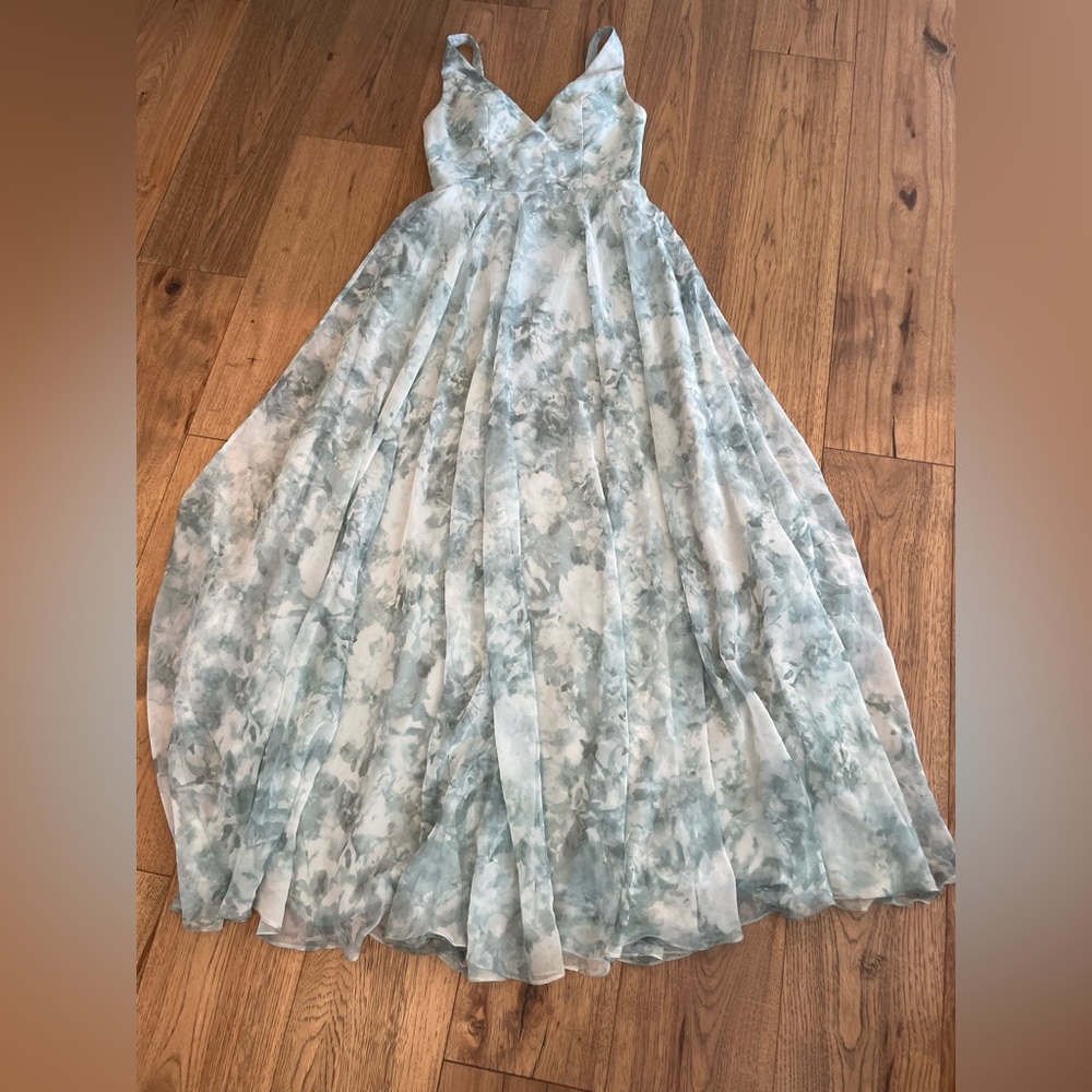 Jenny Yoo Collection Light Green Mist floral water color dress size 6